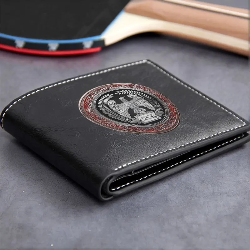 Portafoglio in pelle PU con emblema SPQR Design minimalista Accessorio di moda aziendale leggero e durevole per uomo e donna