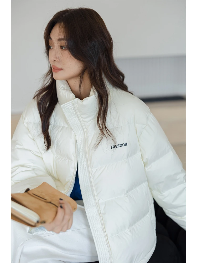 

Оригинальное пальто Wang Fei Home 90 White Du down, легкое женское пальто с воротником-стойкой, повседневное свободное пальто, зимнее новое поступление