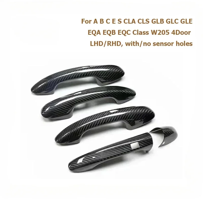 Full Dry Carbon Fiber Door Handle Cover Trim for Benz A B C E S CLA CLS GLB GLC GLE EQA EQB EQC W205 4 Door 5 Pieces LHD/RHD