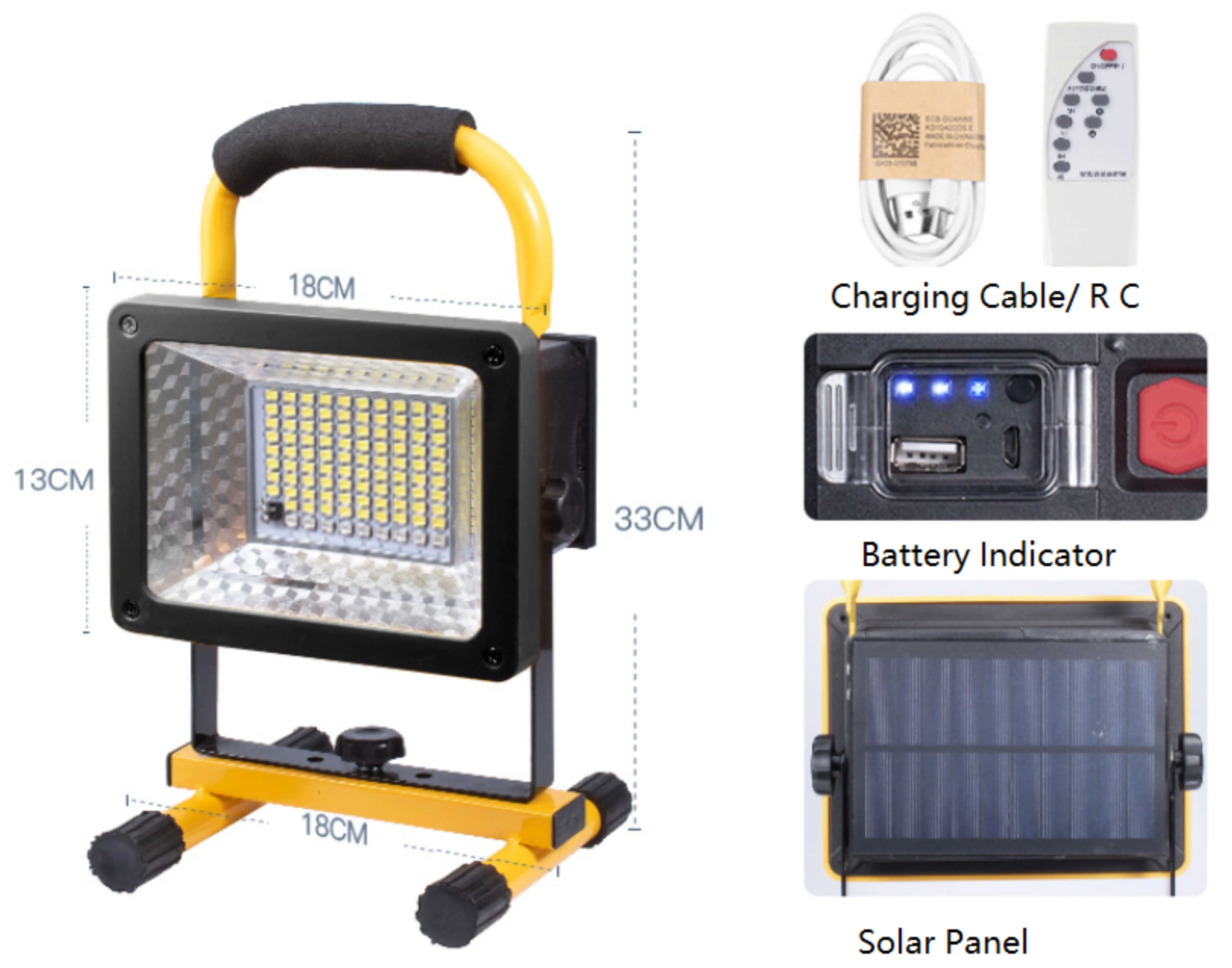 Remote Ctrl AL IP66 Portable Recharge Outdoor Stand LED Emergency Solar Work Light Working Light For Stadium Construction Site