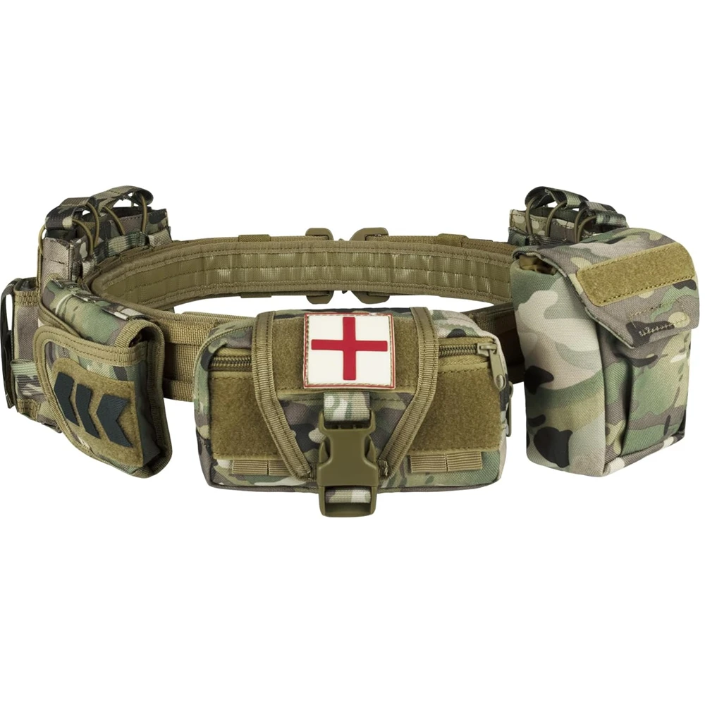 Yakeda Tactical Battle Belt 7 in 1 Airsoft Utility, 1000D Nylon Tactical Duty Belt with Mag Pouch Bag