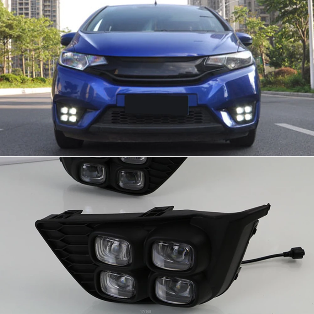 2 PCS DRL For Honda Jazz Fit 2014 2015 2016 LED Daytime Running Lights LED DRL Fog Lamp With Turn Signal Function Car Styling