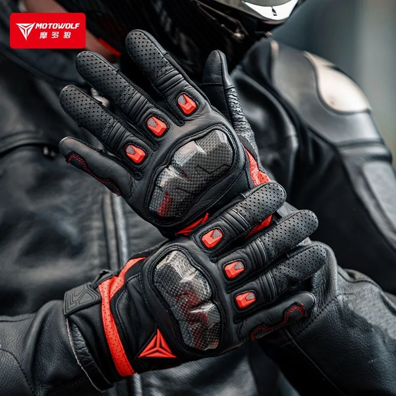 

Motowolf Motorcycle Sheepskin Riding Gloves Carbon Fiber Breathable Windproof Fall Prevention Touch Screen Full Finger Gloves