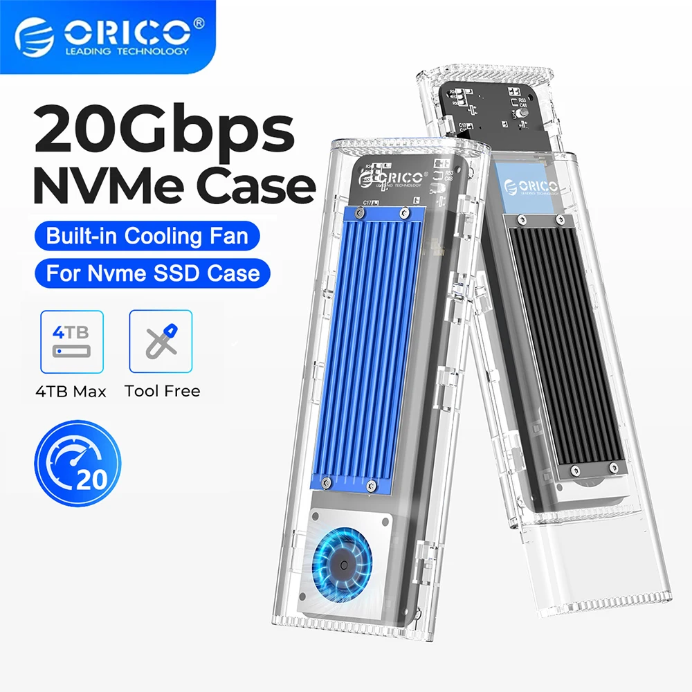 ORICO M.2 NVME SSD Case Enclosure with Cooling Fan USB 3.2 Thunderbolt 4 NVME Adapter Tool Free 4TB for PCIe M Key for computers