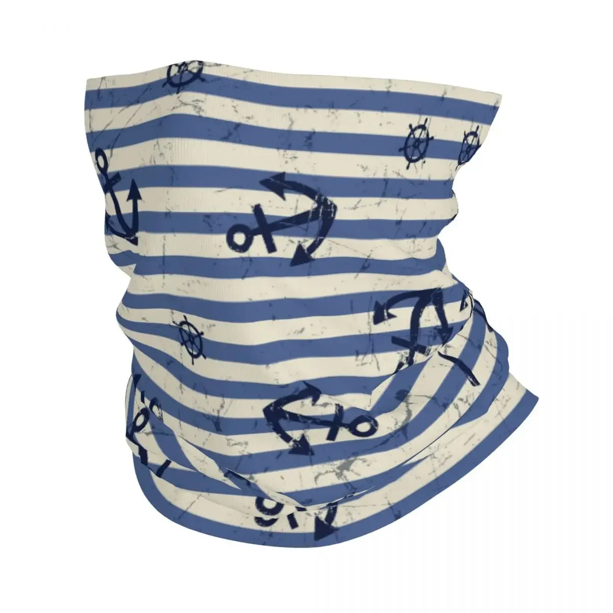 Anchor And Navy Blue Stripes Bandana Neck Cover Printed Balaclavas Mask Scarf Multi-use Cycling Outdoor Sports Adult Windproof