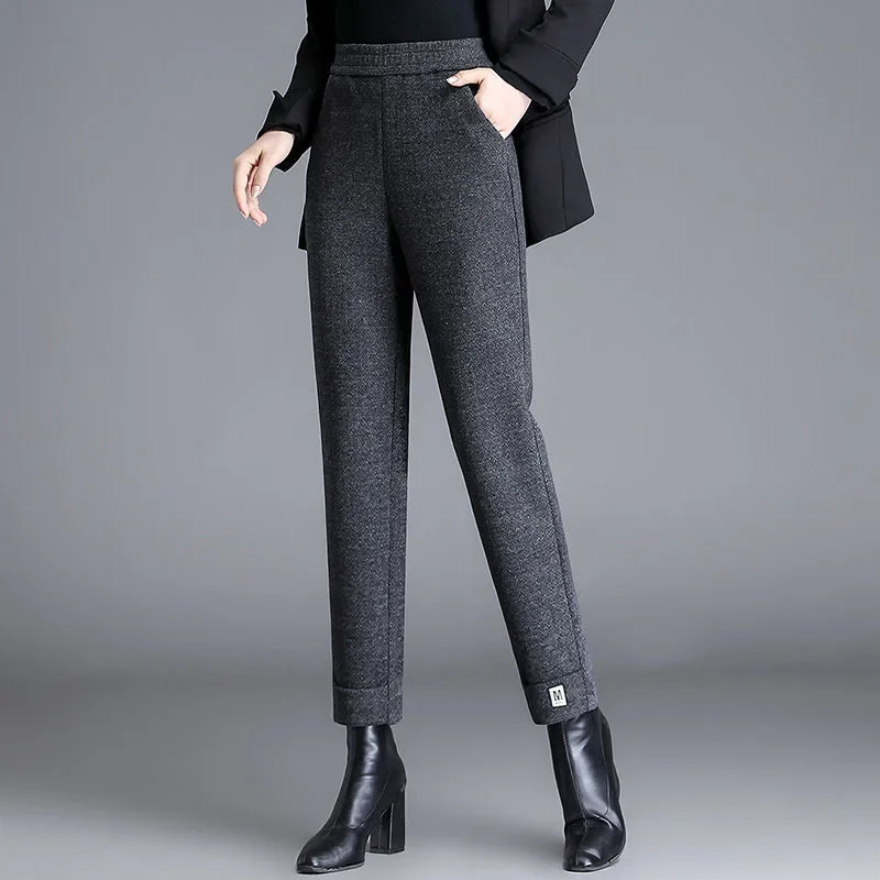 

Fall Winter Thick Warm Wool Blend Pencil Pants Women Casual High Waist Fomal Woolen Pantalones Office Oversized Trouser Z154