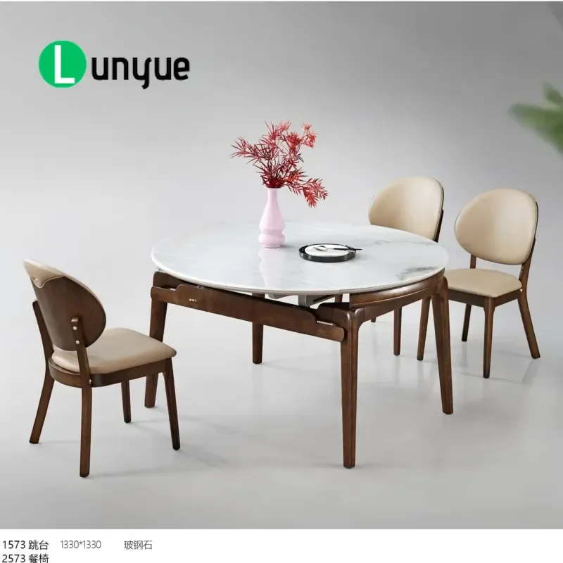 Modern Mid Century Retractable Rectangular Sintered Stone Dining Table for 4-6 People Hotel Apartment Furniture Durable Space