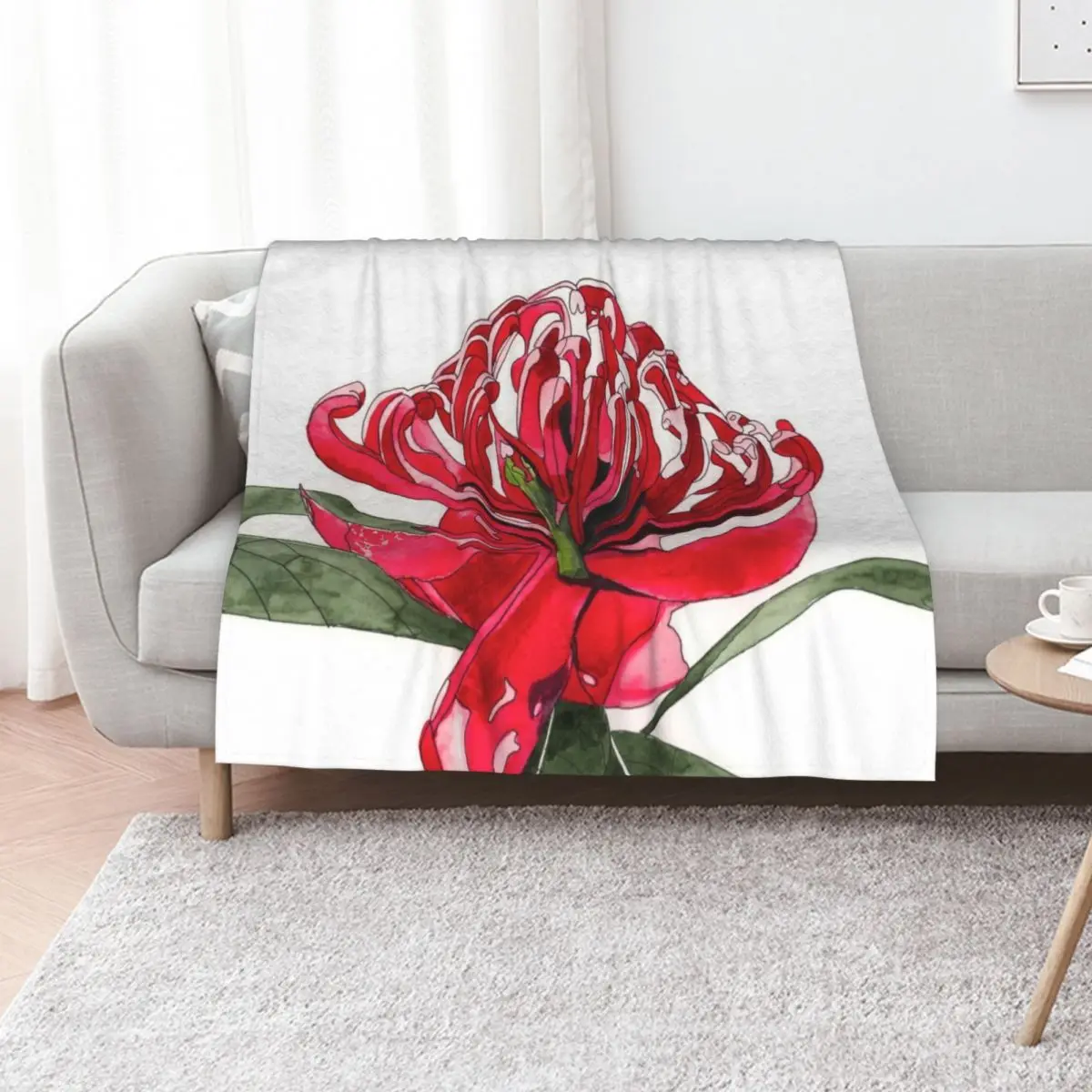 Waratah flower red Australian Flora Throw Blanket Retros Flannel Multi-Purpose Sofa Sofa Quilt anime Blankets