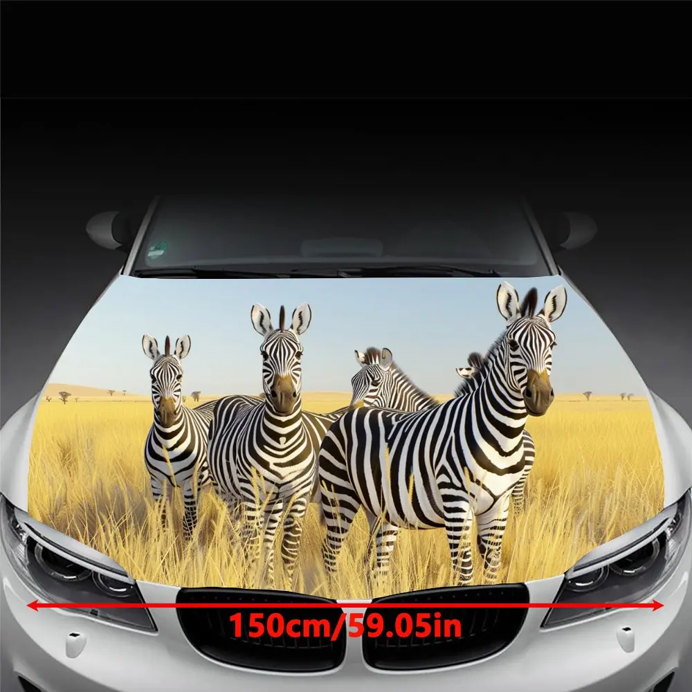 African Savannah Animal Zebra Car Hood Wrap Color Vinyl Sticker Truck Graphic Bonnet DIY Auto Accessories Decoration Decal Gift