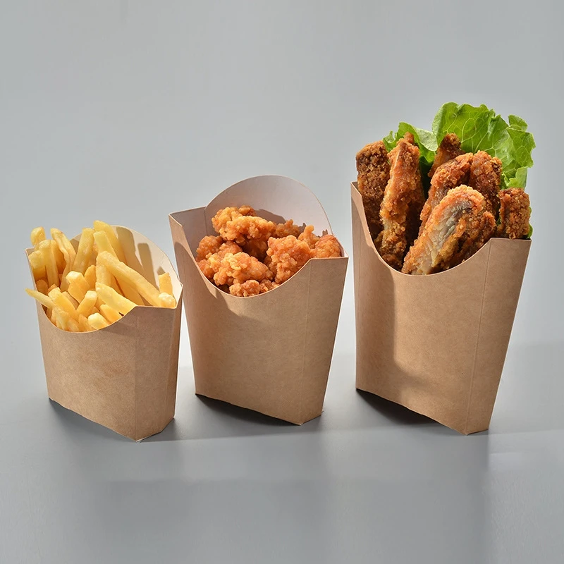 100Pcs Kraft Paper French Fries Box Disposable Snack Oil Proof Box Takeout Packing Box Snack Carton