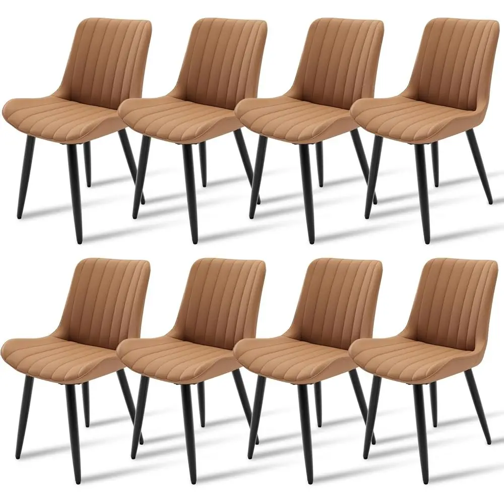 

8-Piece PU Leather Dining Chairs Set with Soft Cushion and Metal Legs, Brown Accent Chairs for Kitchen, Dining, Living Rooms
