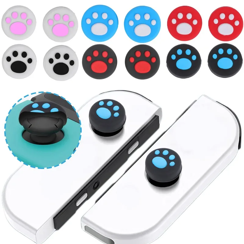 스위치 라이트 컨트롤러용 엄지 스틱 그립 캡, 게임 콘솔 조이스틱 보호대, 소프트 실리콘 고양이 발 커버, 1/10 쌍 