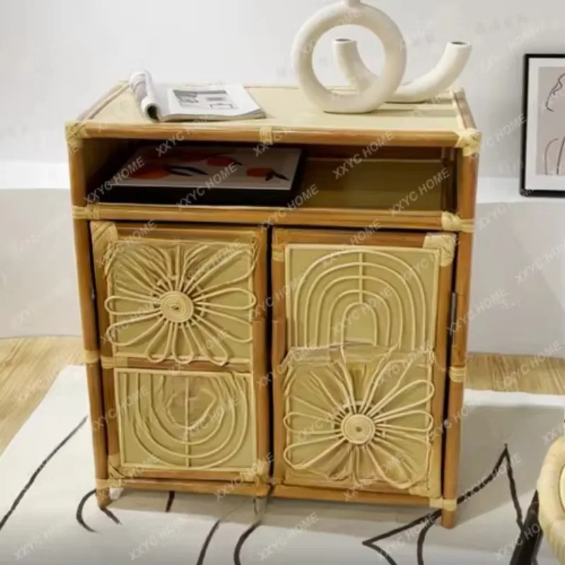 الروطان خزانة صغيرة ريال الروطان المنسوجة غرفة المعيشة خزانة جانبية الرجعية تخزين رف الكتب تخزين النمط الفني الكوري #5