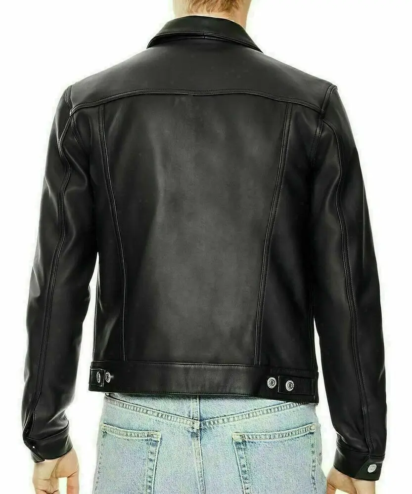 Men's Lambskin Leather Shirt Basic Vintage Biker Slim Fit Formal Jeans Shirt European and American Fashion Trends