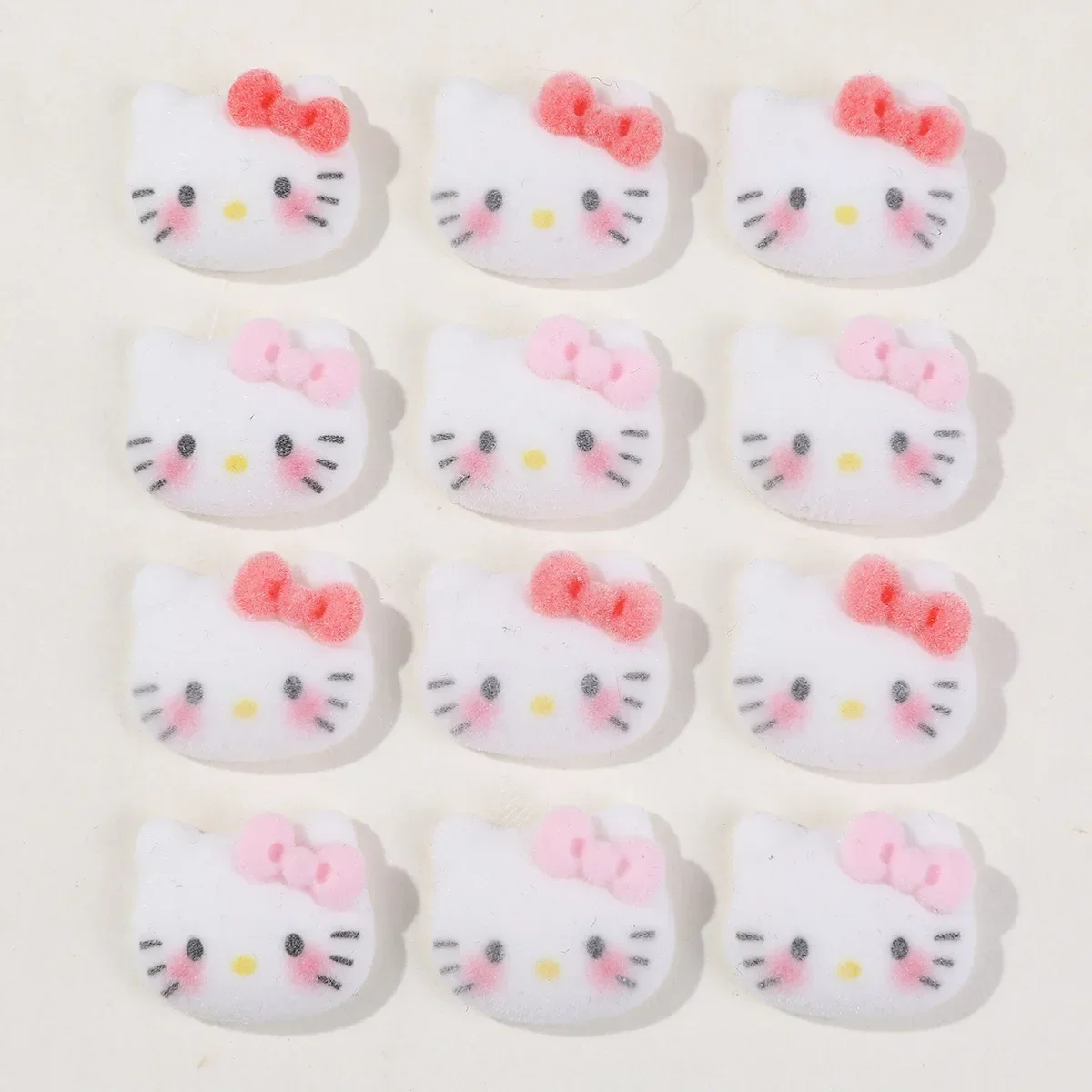 

5pcs Cute Sanrio Hellokitty Cartoon Flocking Resin Flatback Supplies Charms for Diy Kawaii Resin Accessories Crafts Materials