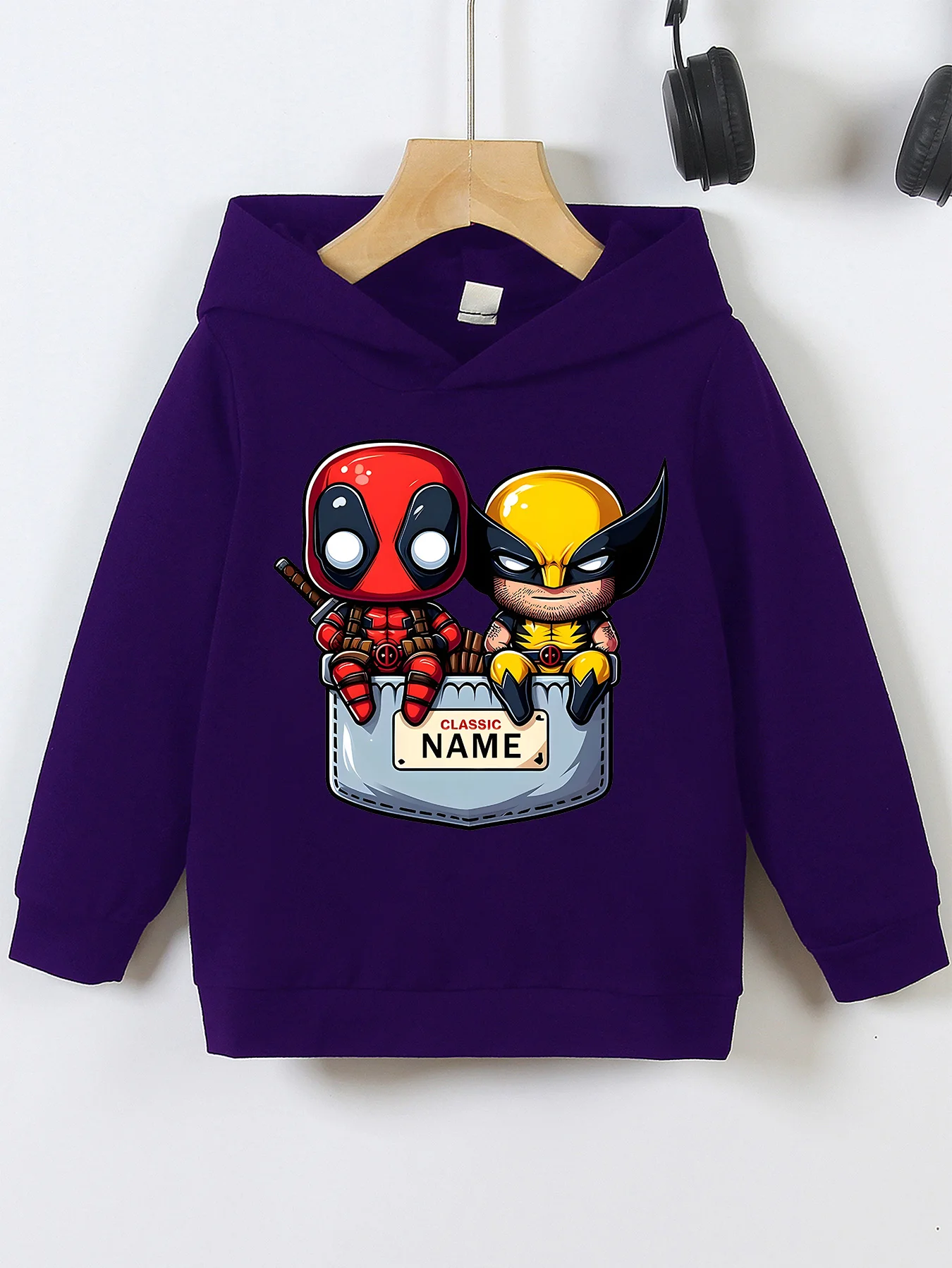 MINISO Deadpool & Wolverine Pocket Hoodie for Boys - Cute and trendy, featuring two heroes with pockets, perfect for everyday