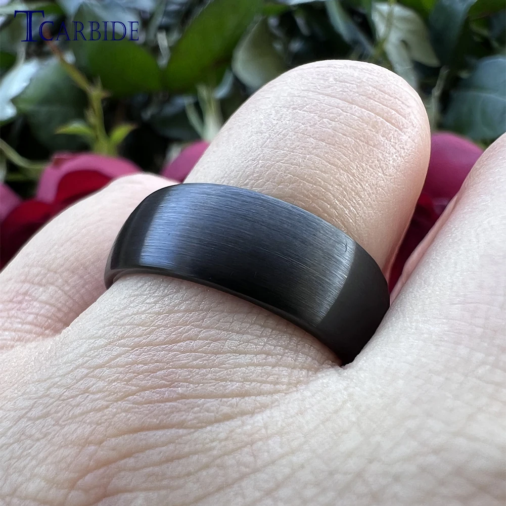 Classic Men Women Black Tungsten Wedding Band Ring Domed Brushed Finish 6MM 8MM Comfort Fit