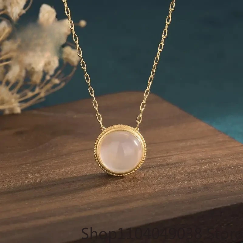 

White Natural Jade Pendant Necklace Charm Vintage Designer Luxury Amulet Gifts for Women 18K Gold Plated Talismans Real Jewelry