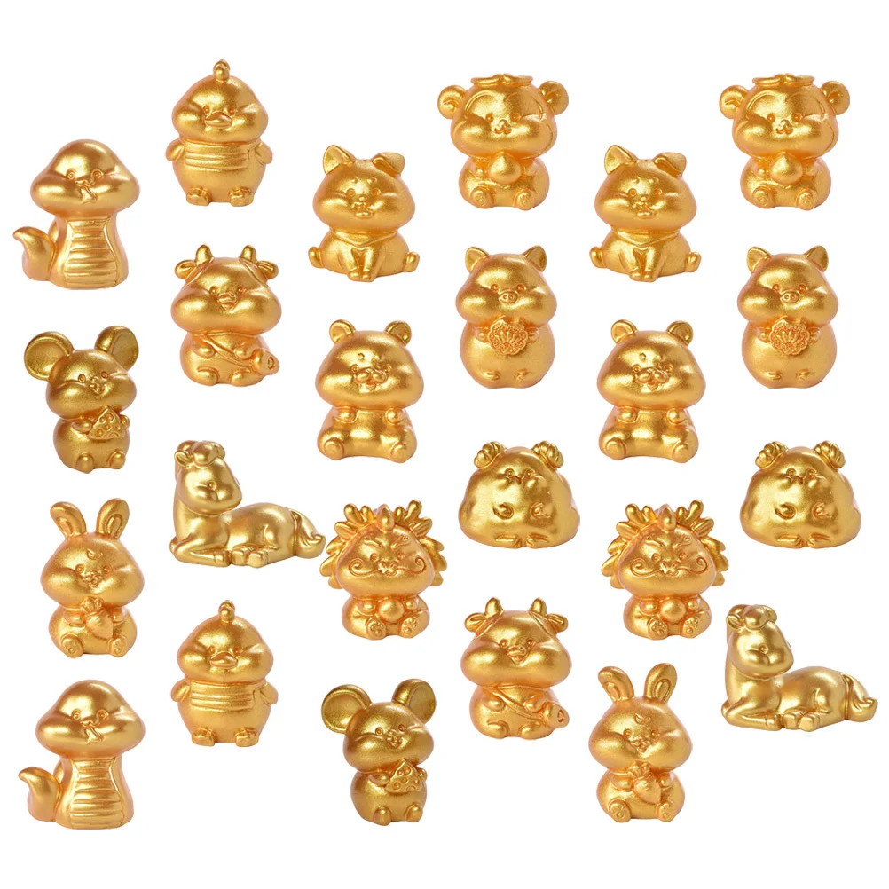 

24Pcs Miniature Chinese Zodiac Resin Figurines Animal Mascot Ornaments Home Table Decoration Office Desk Decor