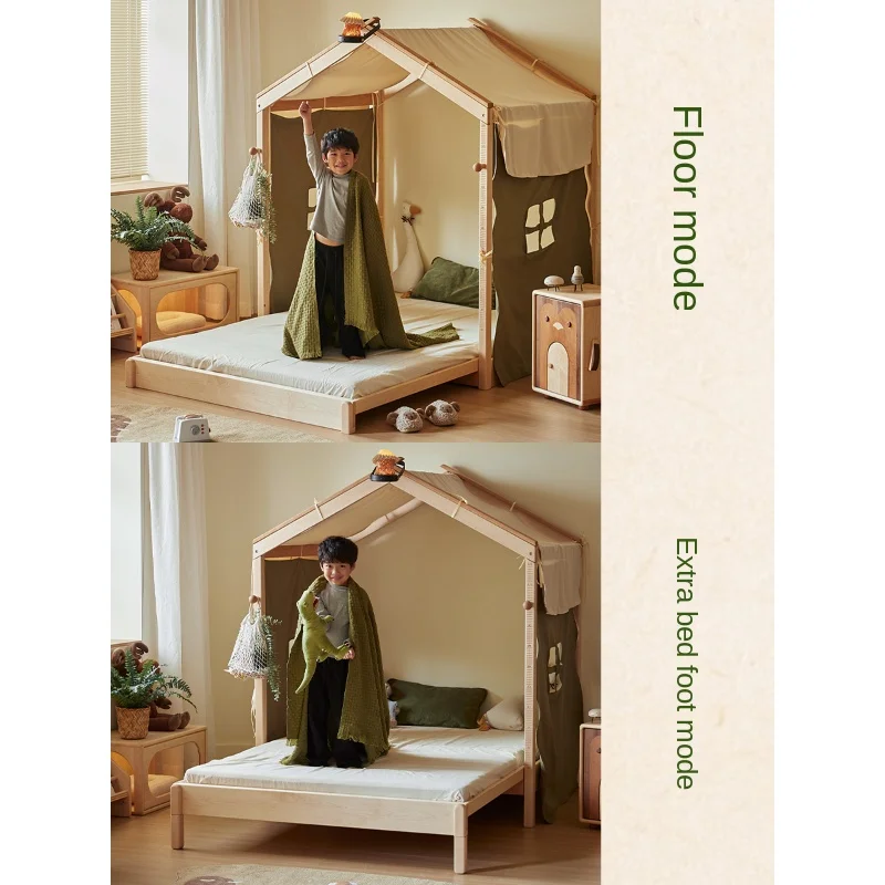 Dongda children's bed solid wood drawing environmental protection hard maple retractable tree house bed tent boys