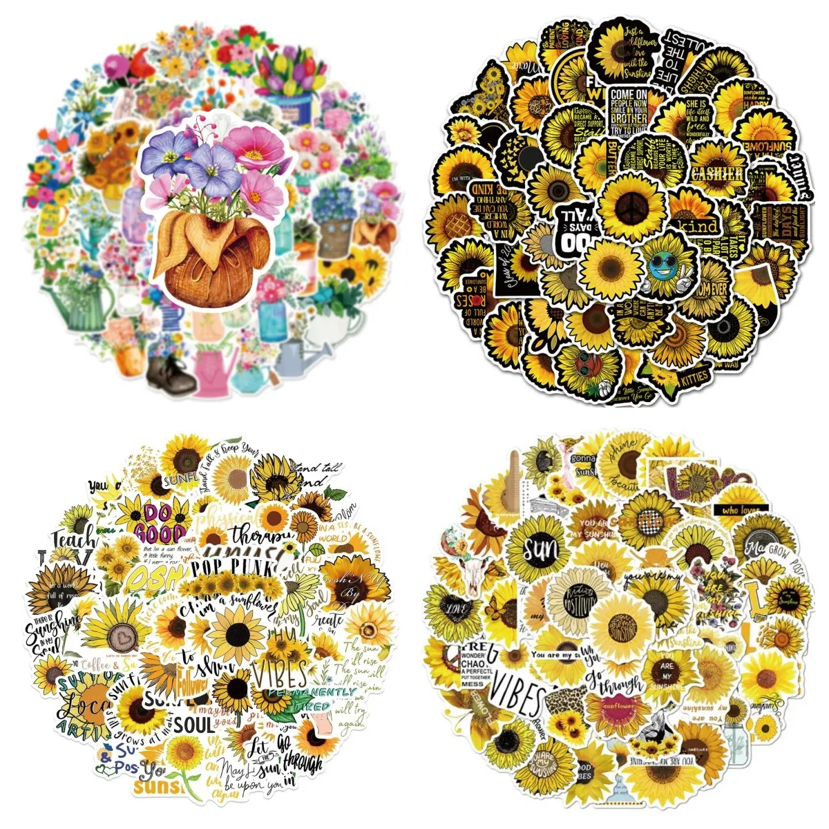 10/30/50PCS Sunflower Inspirational Text Graffiti Waterproof Sticker Creative Trend Decorative Decal Water Cup Guitar Wholesale