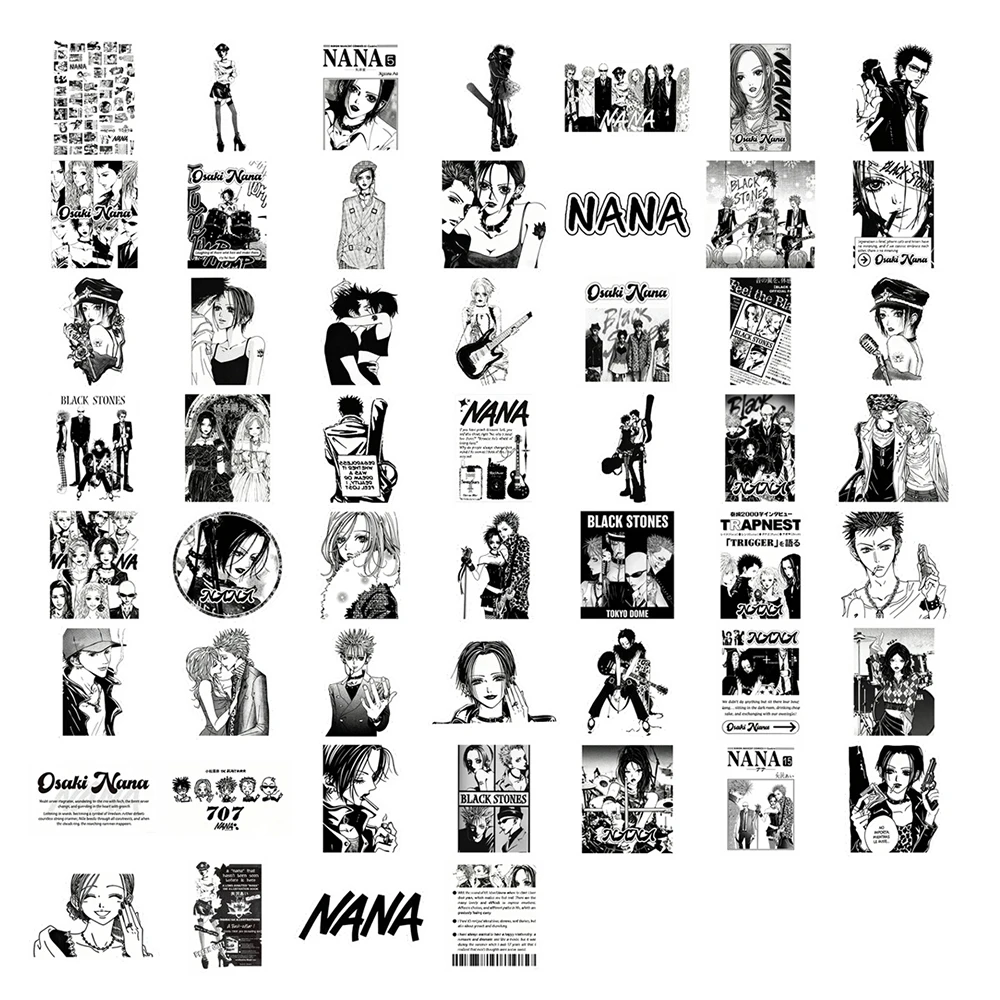 10/30/52 pièces noir et blanc Anime NANA autocollants pour enfants étanche Graffiti bagages vélo ordinateur portable Cool dessin animé autocollant jouets