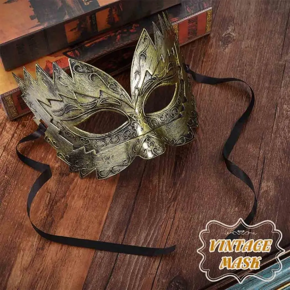 Maschera Vintage in maschera per uomo maschera soldato romano in oro maschera veneziana Mardi Gras Phantom Opera Eyemask accessorio Rave