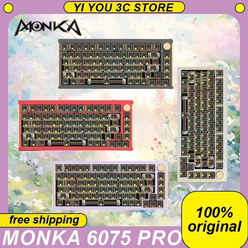 

Monka 6075 Pro Mechanical Keyboard Kit Aluminum Three Mode Wireless Keyboard 75% 82 Key Gasket Rgb Hot Swap Pc Gaming Keyboards