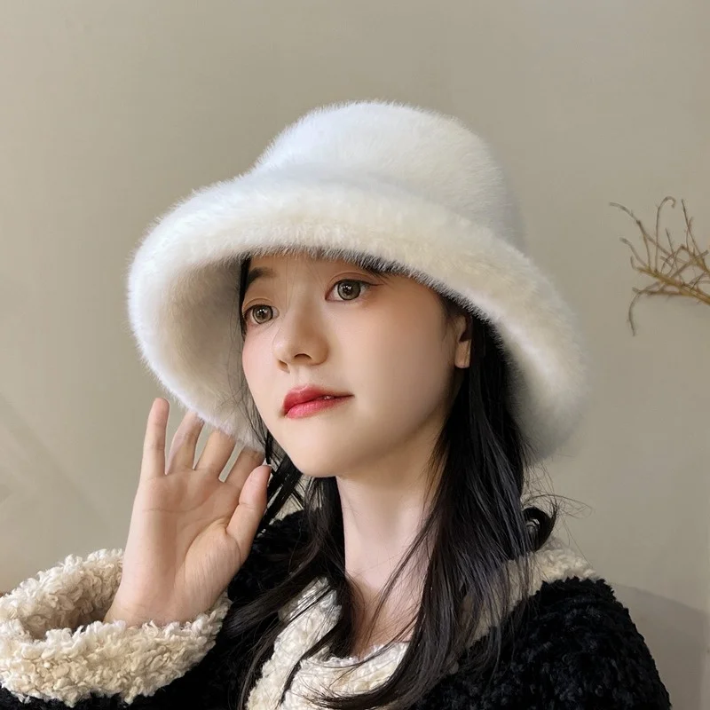 

Korean version imitation mink gur grass fisherman hat looks small and versatile, warm basin hat ,Lei Feng bucket hat, femaie aut