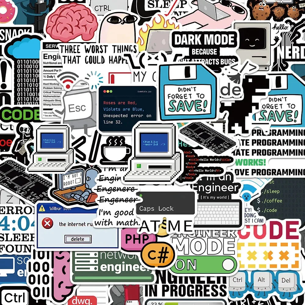 

10/30/50pcs Cool Engineer Programming Network Coding Hacker MEME Stickers Fridge Laptop Car Skateboard Waterproof Sticker Toys