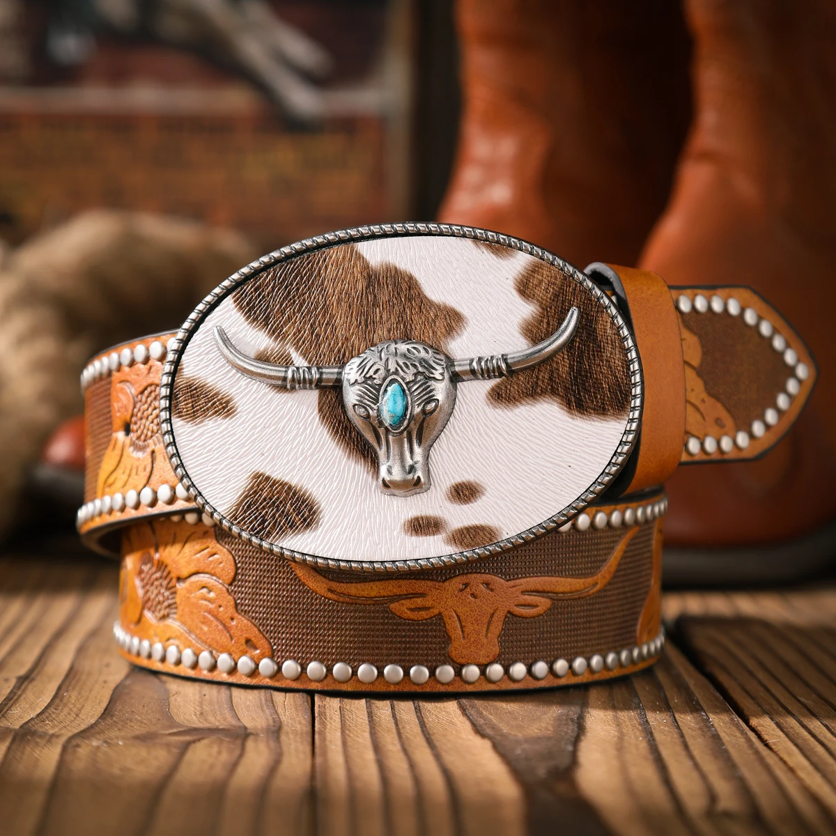 Ein lässiger und retroer Gürtel, ein Taillenaccessoire für Kleidung im Western-Stil, Metallschnalle, PU-Gürtel, geeignet für Männer und Frauen. – Detail 5