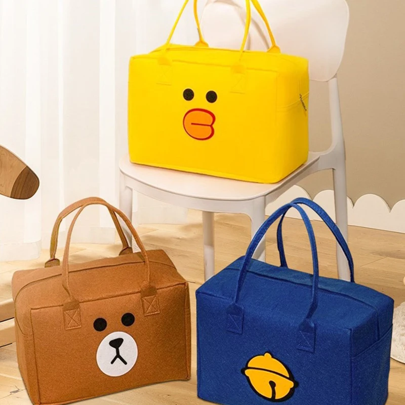 Cartoon Travel Felt Bag Large Capacity Storage Bag Portable Luggage Bag Felt Tote Bag Cosmetic Bag Women\'s Handbag