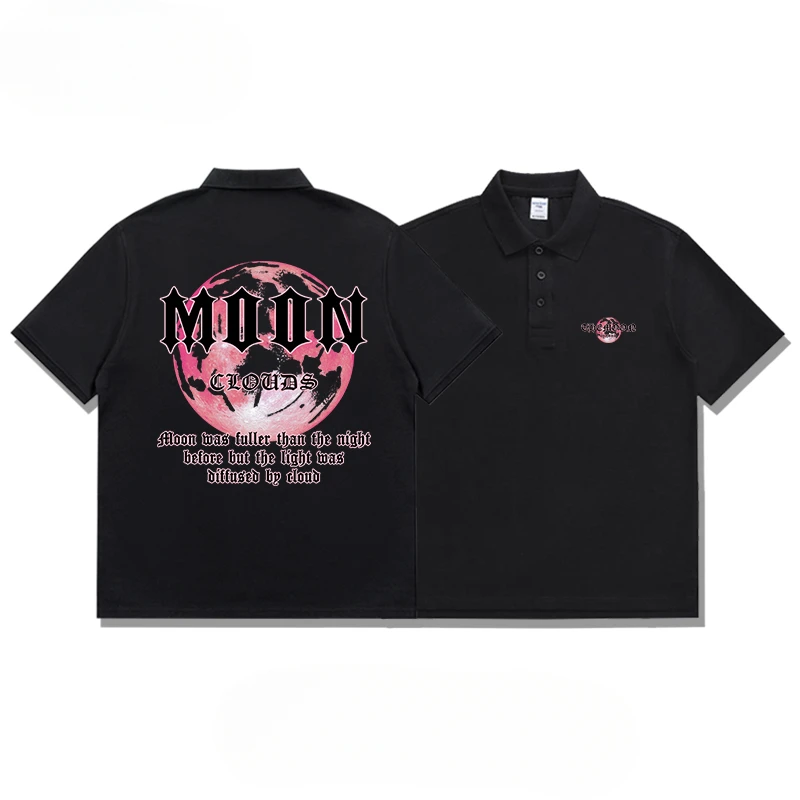 

Pink Planet Trend T-shirt Short-sleeved Men's High-quality Business Polo Shirt American Lapel Collar Summer New Black T-shirt