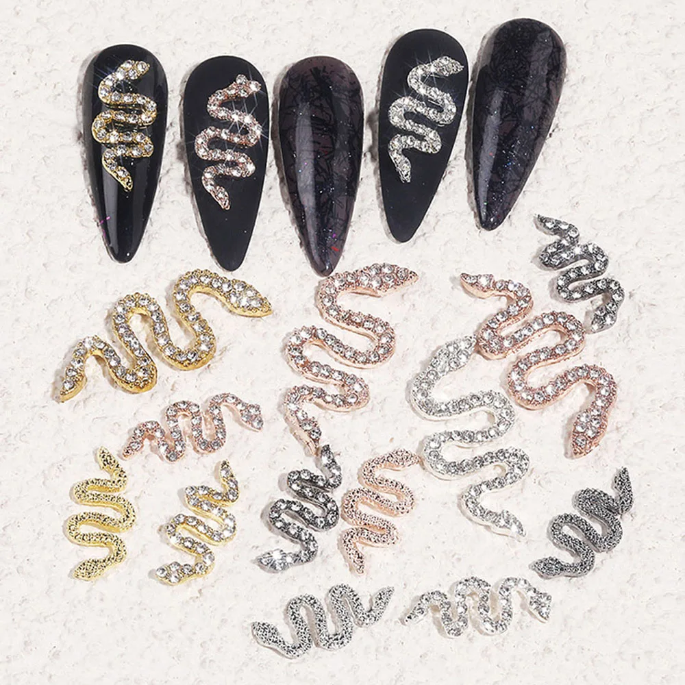 

10Pcs 3D Alloy Snake Nail Art Charms 19*8mm Decoration Luxury Diamond Crystal Zodiac Jewelry Rhinestone Zircon Nail Supplies