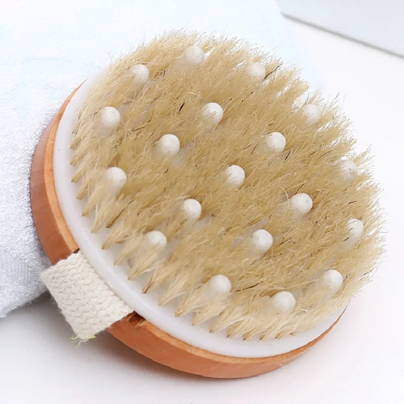 Natural Bristle Bath Brush Exfoliating Wooden Body SPA Skin Massage Brush Soft Wet Dry Shower Bathing Brush for Woman Man