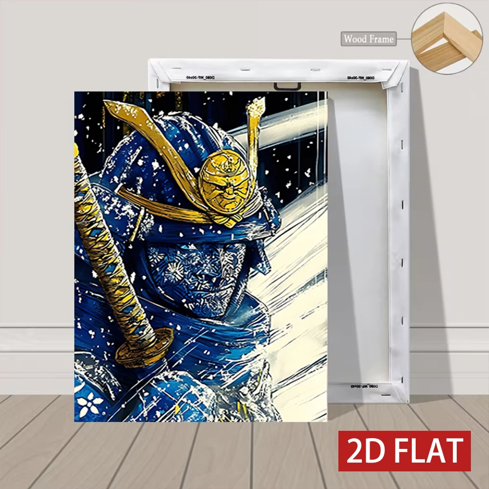 3 Counts Wooden Framed Canvas Painting, Japanese Samurai Snow Scene Art Print, Modern Decoration, Decor for Living Room Office