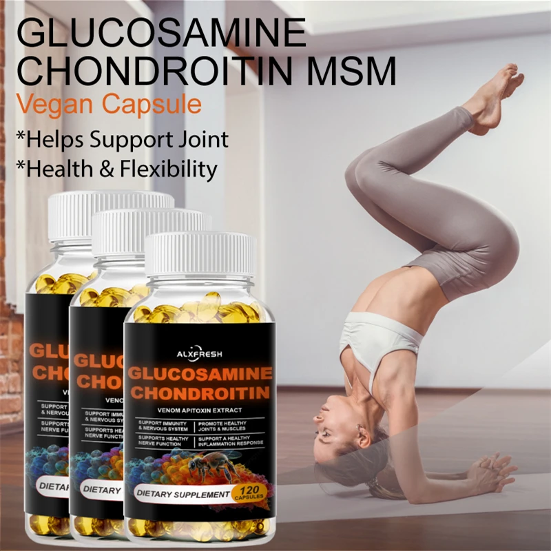 Glucosamine Chondroitin Capsules with Bee Venom for Support Stress Relief Bone and Joint Inflammation Management Immune Health