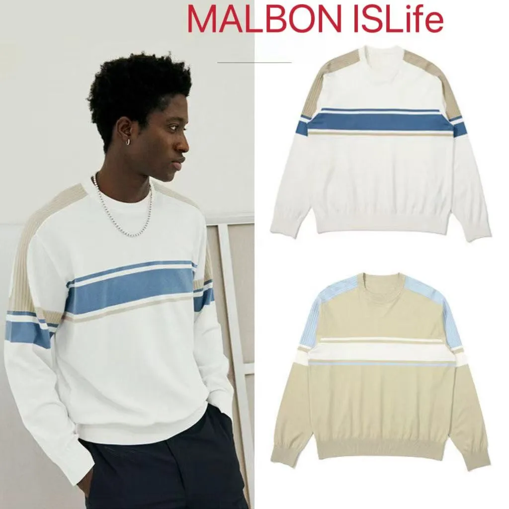 24 Autumn South Korea Malbon Golf Suit Men's Color Matching Logo Round Neck Sports Long Sleeve Sweater Warm Loose