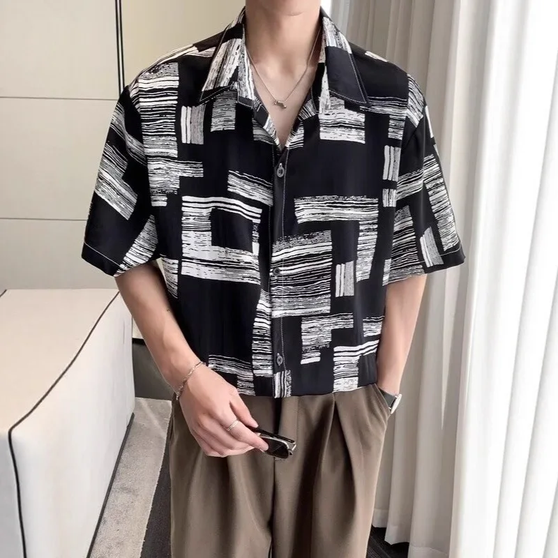 2026 Versatile Plaid Printing Short-sleeved Shirt Men's Summer Thin Loose Half-sleeved Shirt Jacket Handsome Casual Top