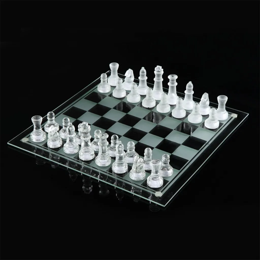 Glass chess game set functional solid glass chess board with clear frosted glass piece board games for children adults