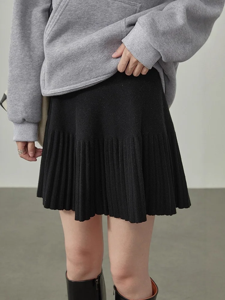 k Aline gebreide geplooide ort-rok Casual Sle mid-taille A-lijn rok voor dames losse pasvorm elastische taille