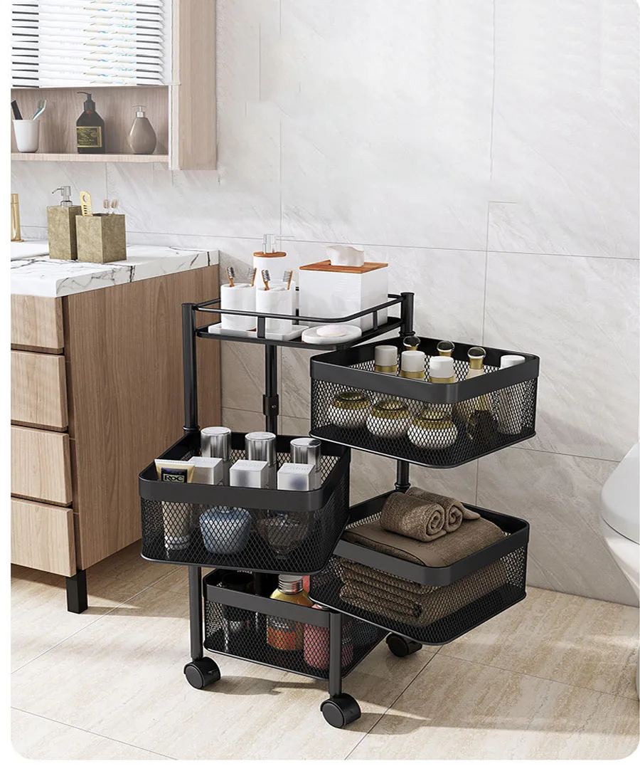 Kitchen Vegetable storage box fruit basket floor stand shelf fruit tower Potato onion (black rotating square 4-dan)