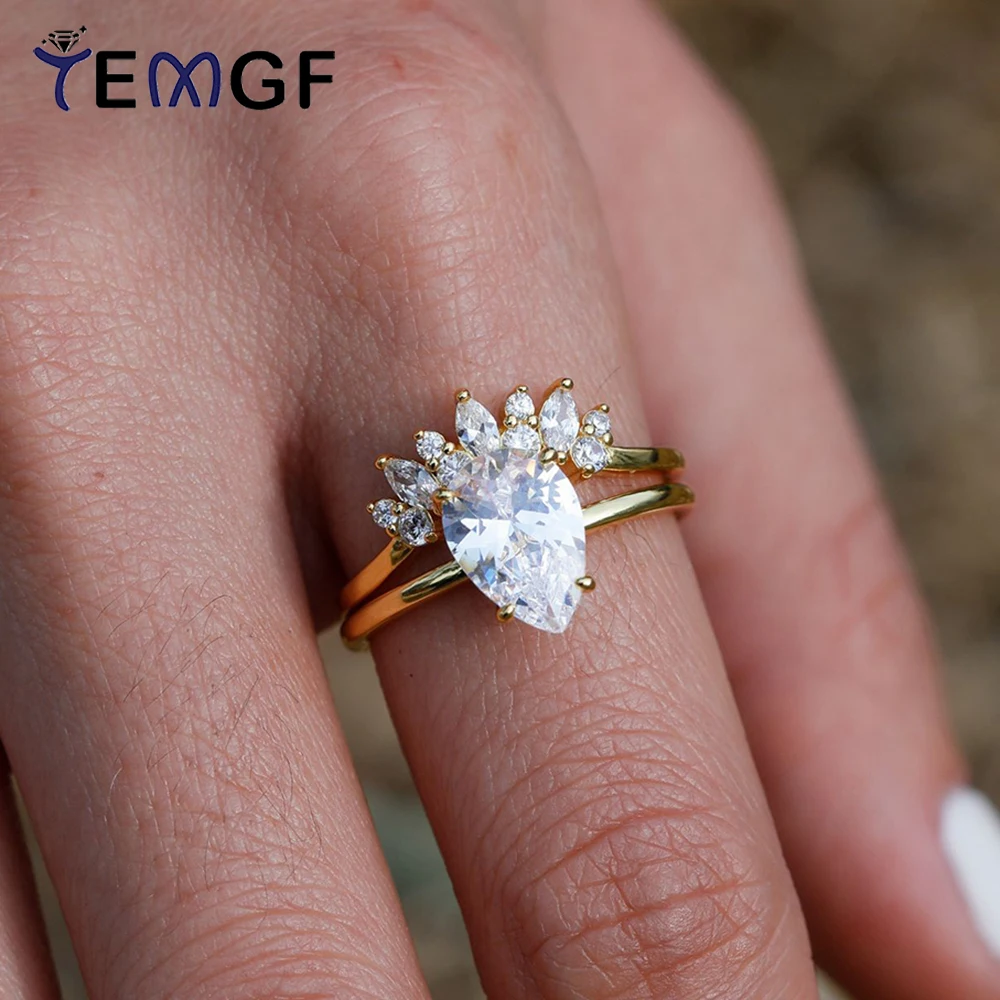 

TEMGF Zircon Moissanite Ring 925 Silver 18K Gold Plated Fine Jewelry for Women Fashion Commuting Sparkling Stacked Ring 1 Pair