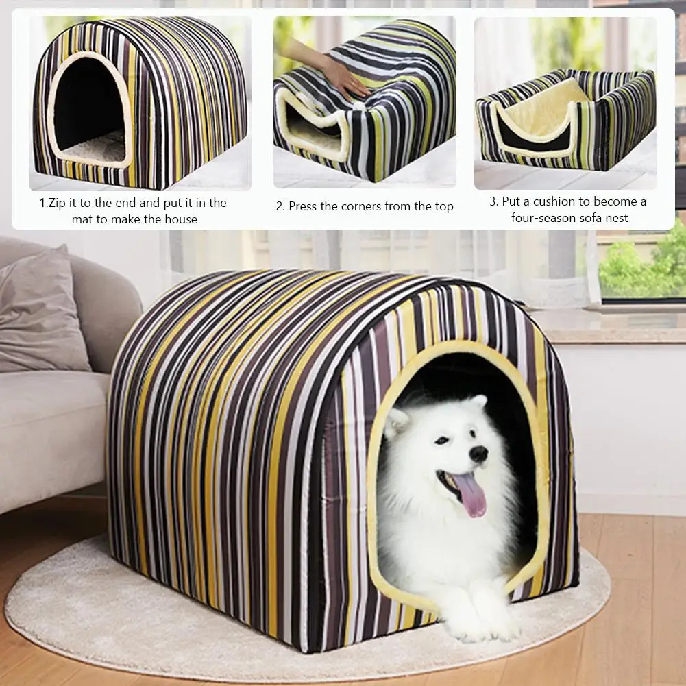 

Dog Bed With Removable Washable Non-Slip Bottom 2 Use Ways Pet House With Fluffy Mat For Medium Large Dogs