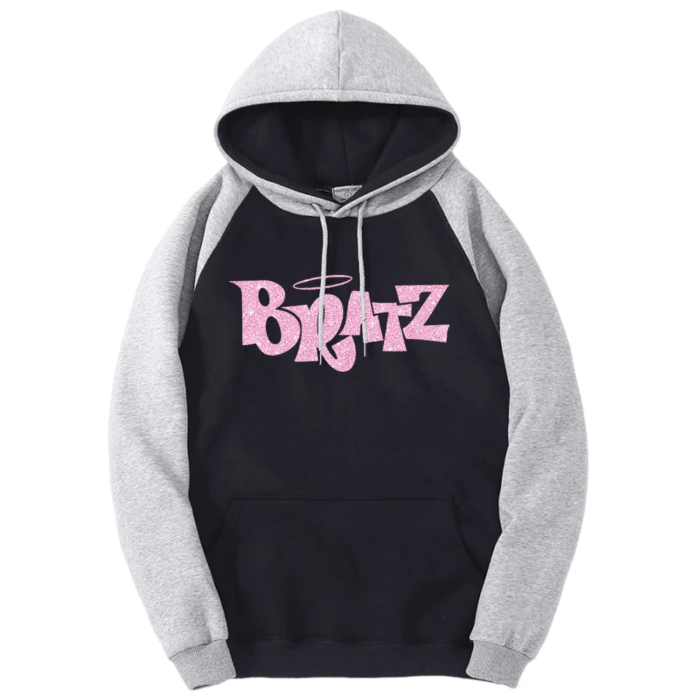 Pink Cartoon Letters Bratz Color Collision Mens Hoodies Harajuku Hoody Fleece Pullover Sweatshirts Cute Loose Clothing Women