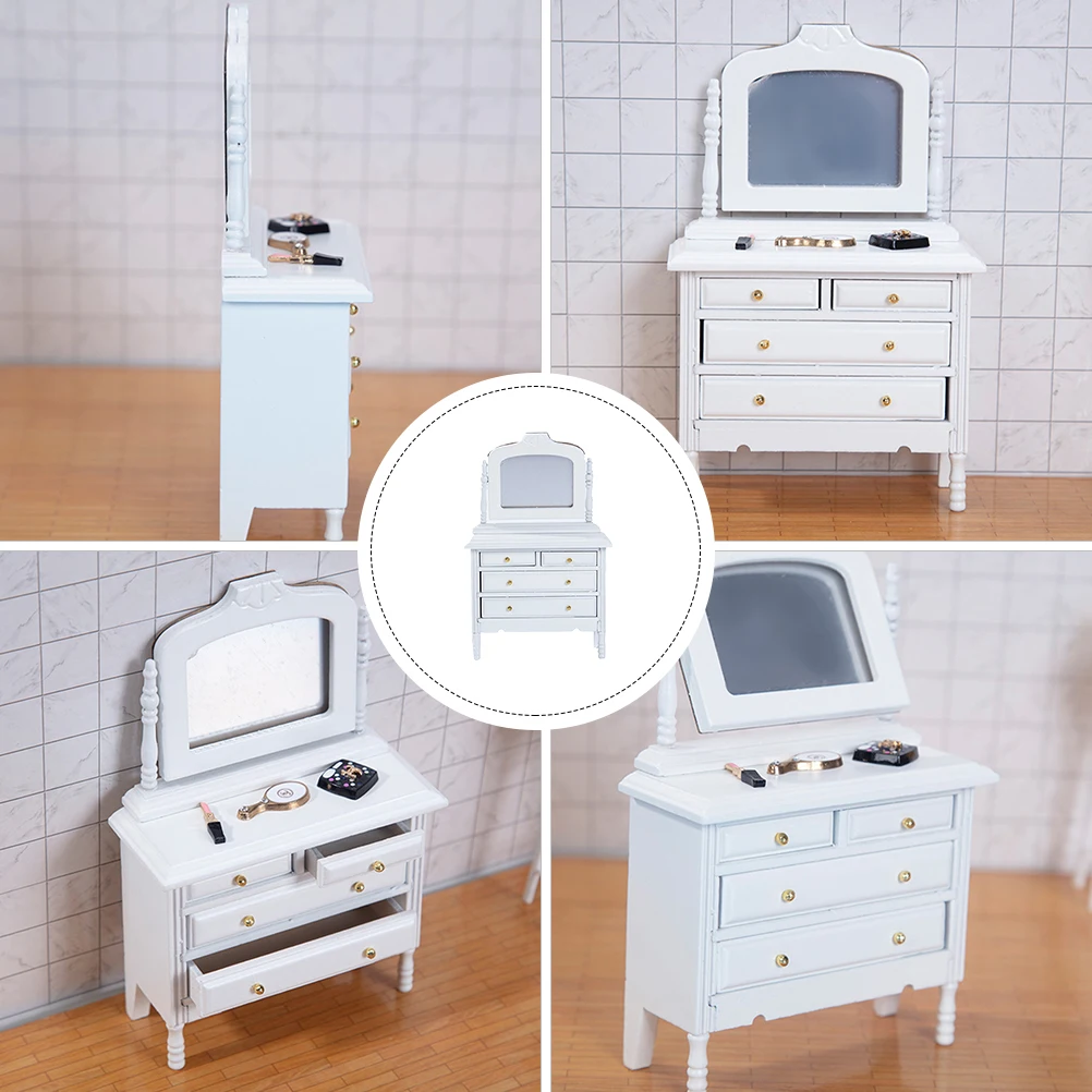 

1pc Miniature Dressing Cabinet Decor Accessories White Vanity Tables Small Furniture Toys Wooden Model Kids House