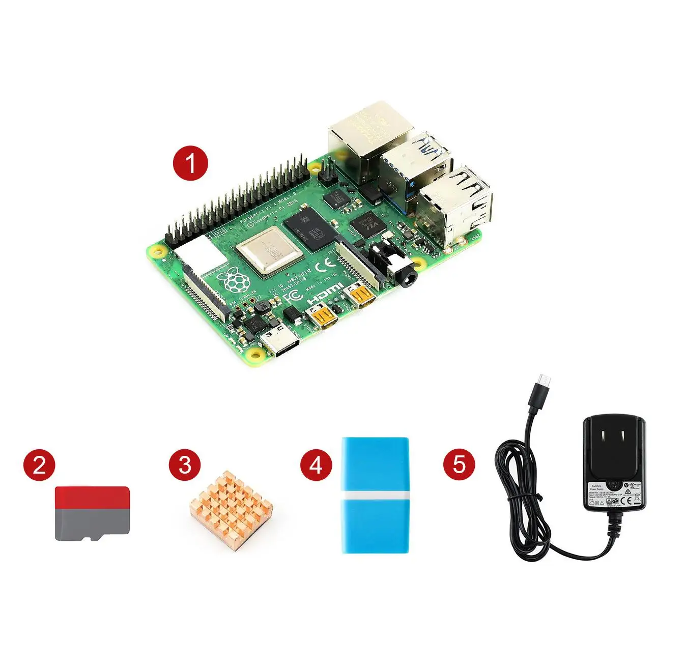 

Waveshare Raspberry Pi 4 Model B Starter Kit Essential Parts EU/UK/US Power Adapter 16GB Card Included