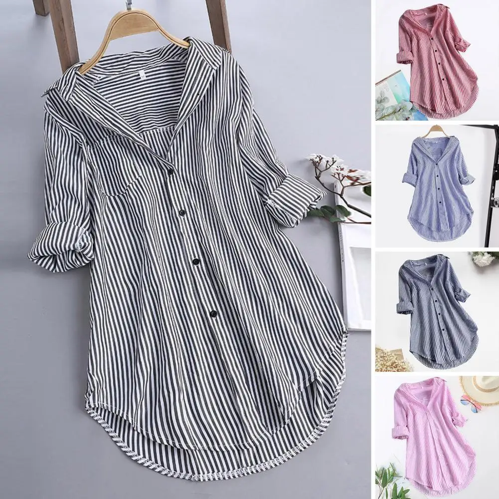 Trendy Women Top M to 4XL Women Shirt Striped Casual Loose Ladies Shirt Blouse  Womenswear