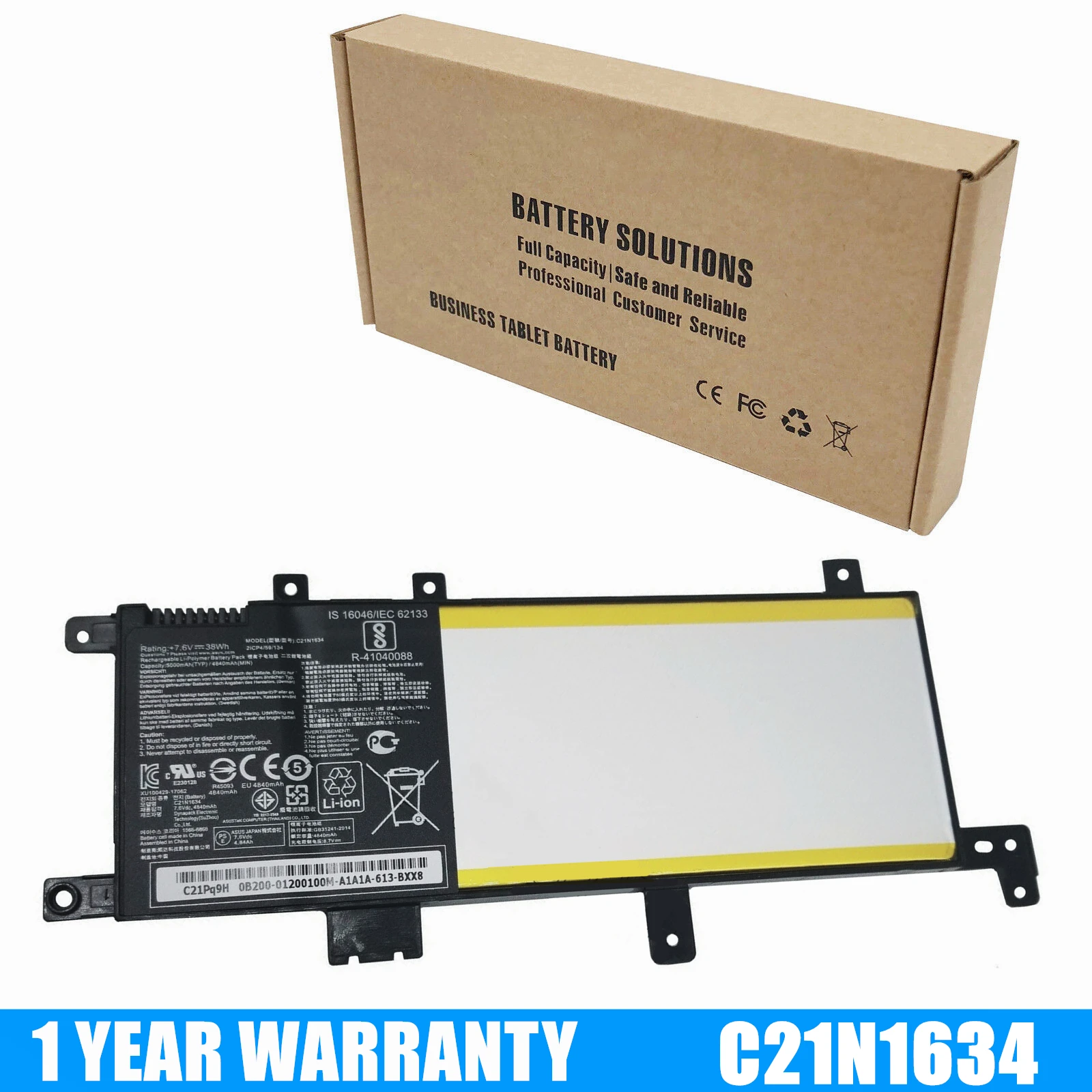 New Battery C21N1634 For Asus Vivobook R542U R542UR V587U X580B X542U FL5900L FL8000U A580U