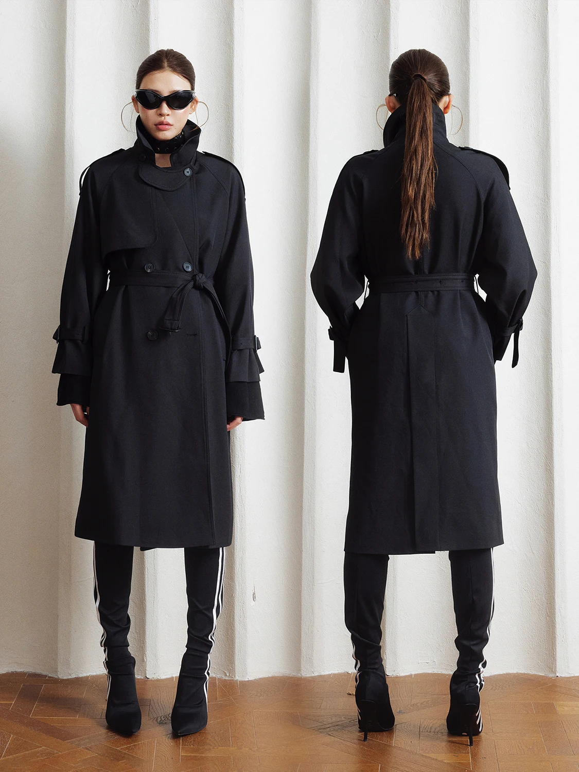 

Пальто Babefi удлиненное, приталенное, в британском стиле, с защитой от сминания, воротник-стойка, свободный крой, ветровка, прямой силуэт, для повседневной носки, зимнее